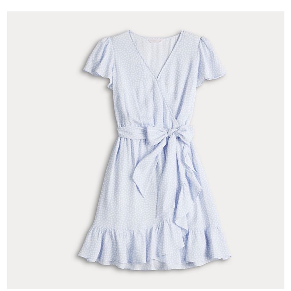 LC Lauren Conrad Light Blue Polka Dot Wrap Dress